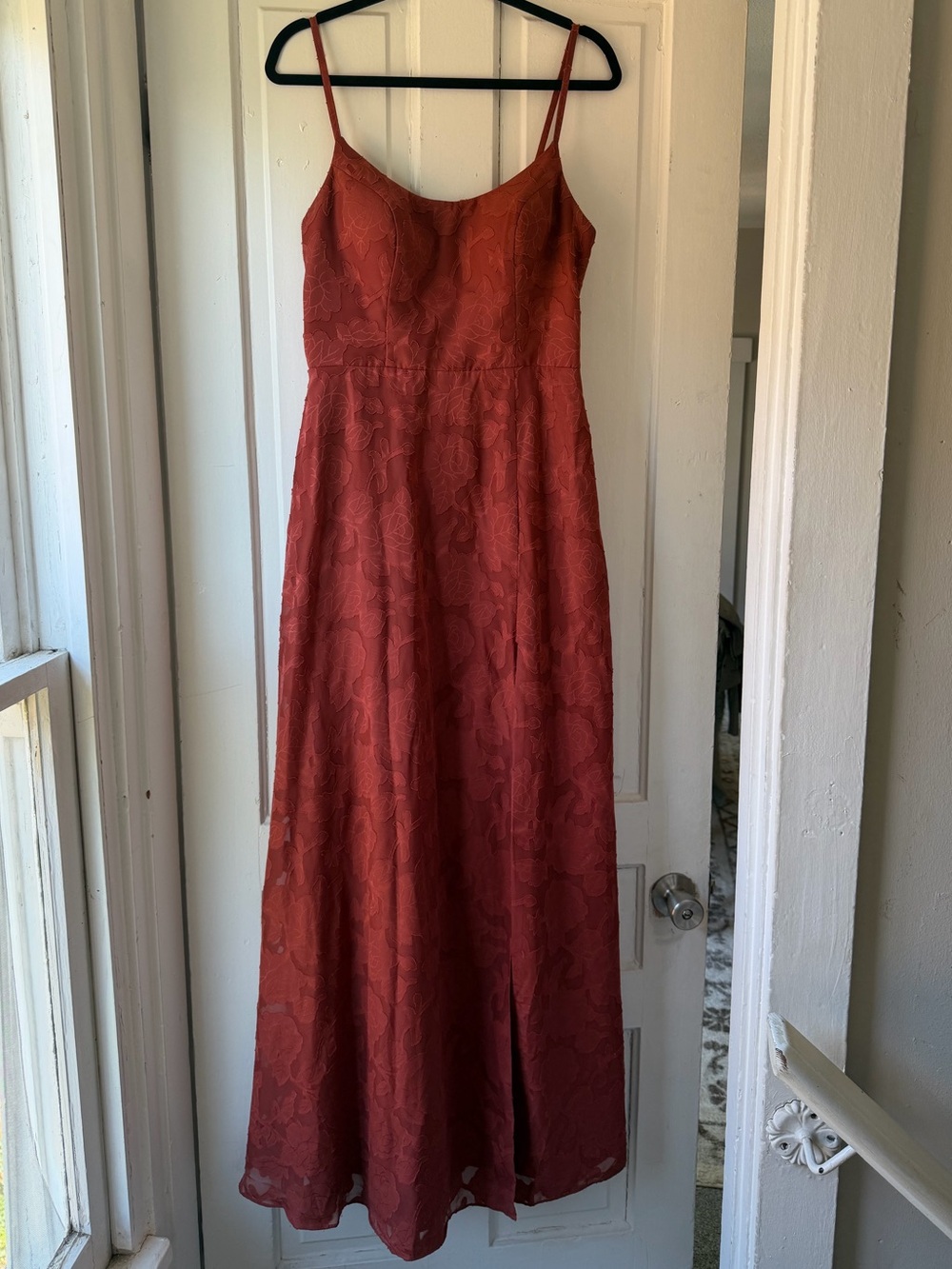 Azazie Terracotta Floral Burnout Size 10 Dress - Spaghetti Strap Evening Gown